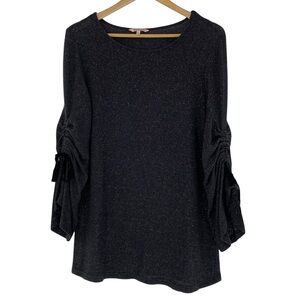 Juicy Couture Metallic Charcoal Gray Tie Up Sleeve Top Wms Sz Large